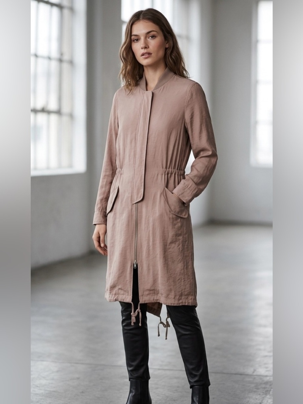 AllSaints Elio Laced Longline Bomber Parka‎ - Dusty Rose / Pink - Size 0